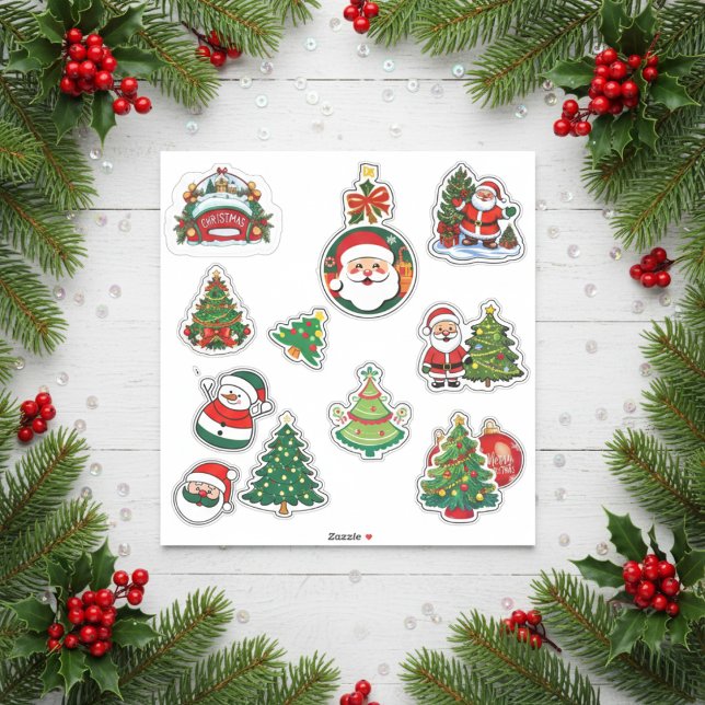 Glad jul dekalark klistermärken (Cheerful Christmas Sticker Sheet)