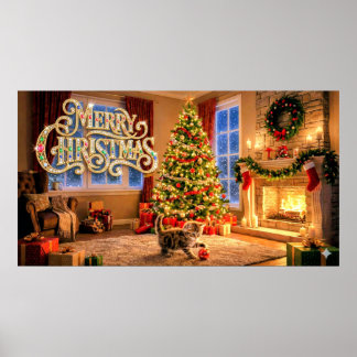 Glad jul Dekorativ konst med kattunge #2 Poster