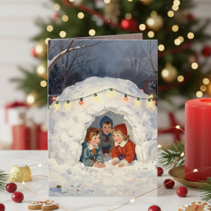 Glad Jul Dikt Vintage Barn i Snöfort Helgkort
