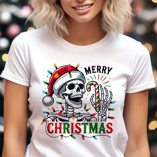 Glad jul Dödskalle Julbelysning T Shirt