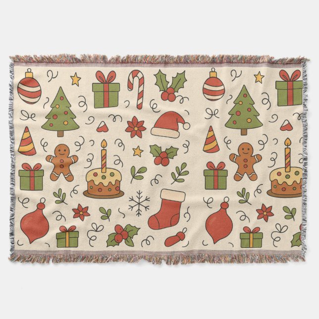 Glad jul Doodle-mönster Filt (Framsidan)