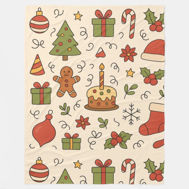 Glad jul doodle-mönster fleecefilt (Framsidan)