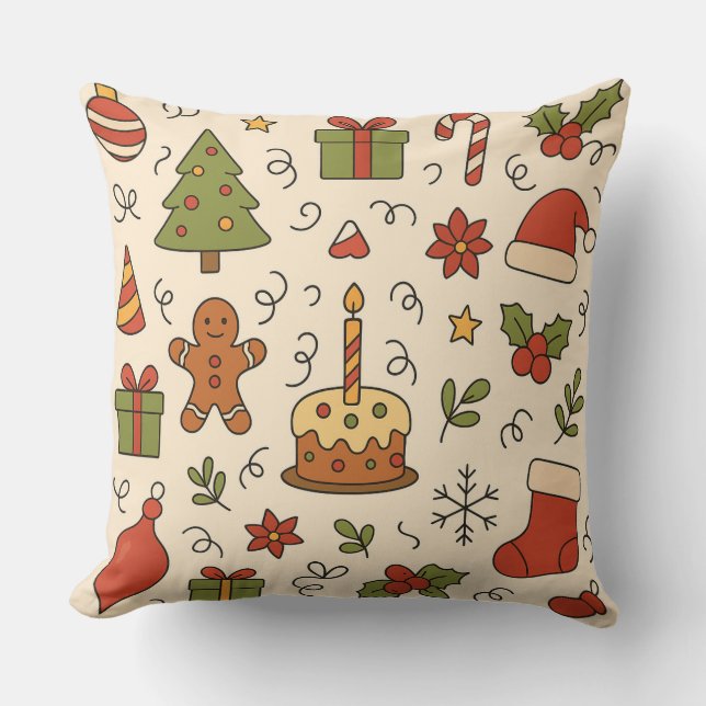 Glad jul-doodle-mönster kudde (Framsida)