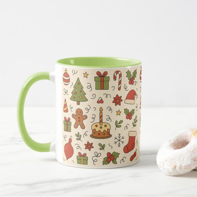 Glad jul Doodle-mönster Mugg (Med munk)