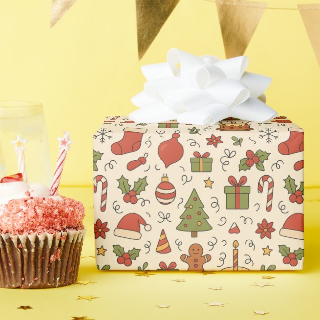 Glad jul-doodle-mönster presentpapper (Födelsedagsfest)