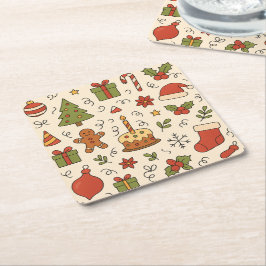 Glad jul Doodle-mönster Underlägg Papper Kvadrat