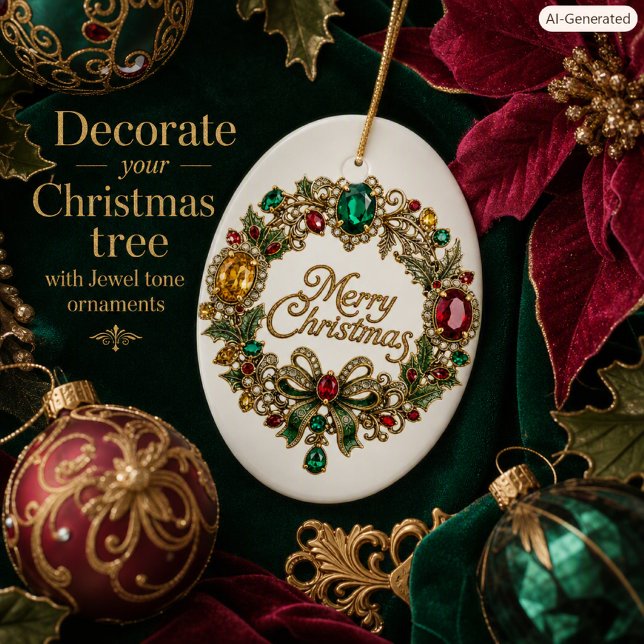 Glad jul Elegant ädelstenskrans  Julgransprydnad Keramik (Skapare uppladdad)