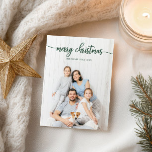 Glad jul Elegant grön skrift Unik foto Vykort