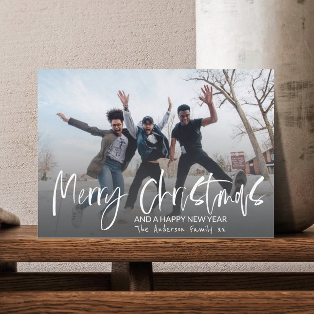 Glad jul Elegant kalligrafi 1 Foto Vykort (Skapare uppladdad)