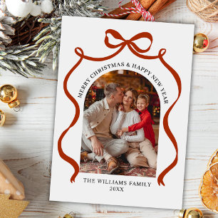 Glad jul Elegant röd slinga Foto Högtidlig Julkort