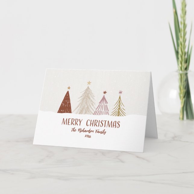 Glad jul Eleganta Träd Snö Festiv Anpassad Helgkort (Framsida)