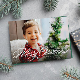 Glad jul enkel klassisk skrift två foto julkort