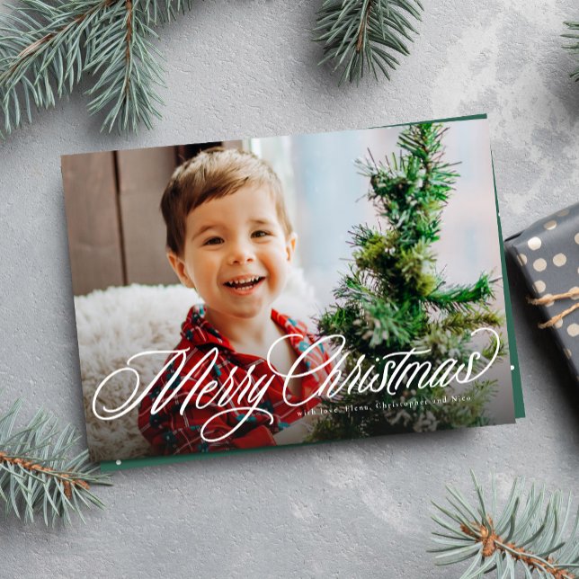 Glad jul enkel klassisk skrift två foto julkort (Skapare uppladdad)