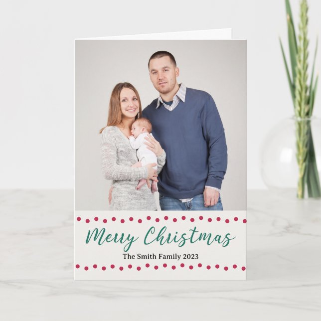 Glad jul Enkel röd och grön anpassad foto  Helgkort (Framsida)