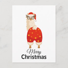 Glad jul Enkel Söt Tecknad Santa Lama Vykort