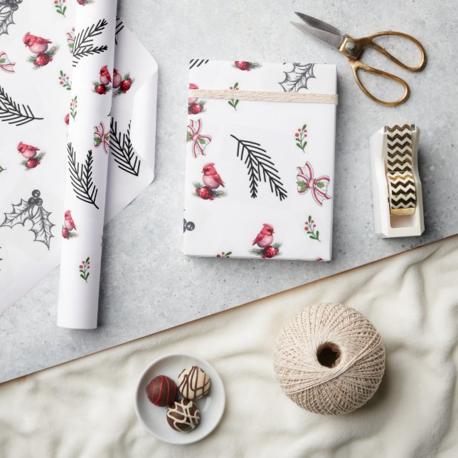 Glad Jul Fågel Lämnar Båge Presentpapper (Hantverk)