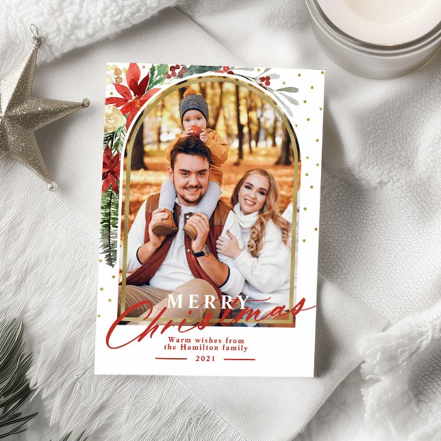 Glad jul familjefoto båge julkort (Skapare uppladdad)