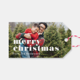 Glad jul Familjefoto Bakgrund Presentetikett
