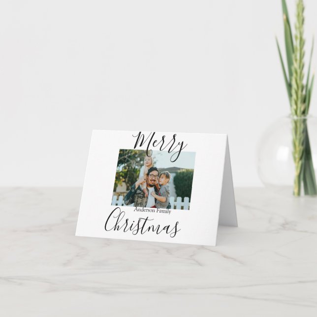 Glad jul familjefoto modern elegant rustik helgkort (Framsida)