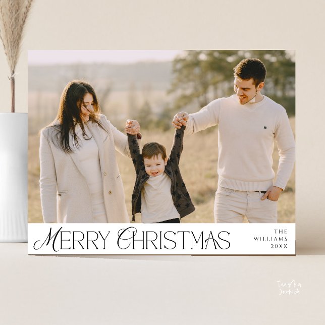 Glad jul familjefoto, Modern Elegant Vykort (Merry Christmas Family Photo, Modern Elegant Postcard in Black and White)