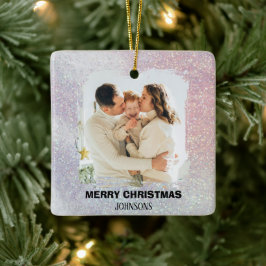 Glad jul familjefoto Rosa Glitter Ornament