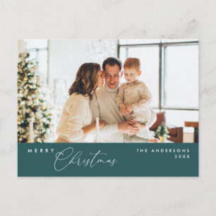 Glad jul familjefoto, smaragdgrön vykort