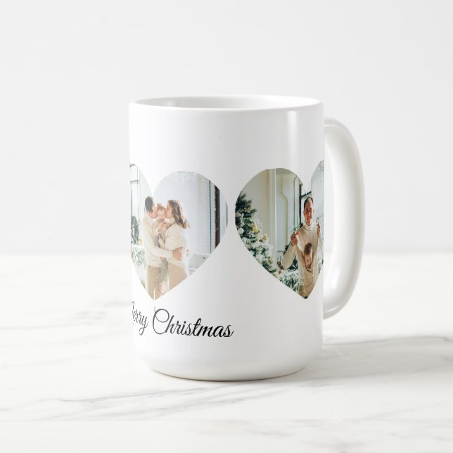 Glad jul familjefotokollage Hjärtmugg Kaffemugg (Framsida höger)