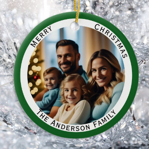 Glad jul Familjefoton Anpassat namn Julgransprydnad Keramik
