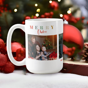 Glad jul Färgrik Familj Collage Typografi Kaffemugg