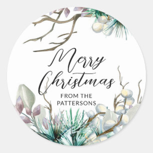 Glad Jul Festiv Vinter Högtid Blommig Namn Runt Klistermärke
