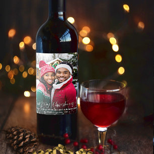 Glad jul Festiva stjärnor Fotoöverlägg Vinflaska Etikett