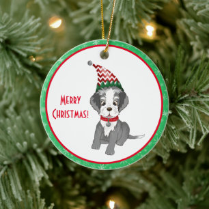 Glad jul Festlig Schnauzer-valp Julgransprydnad Keramik