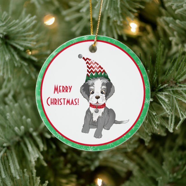 Glad jul Festlig Schnauzer-valp Julgransprydnad Keramik (Träd)