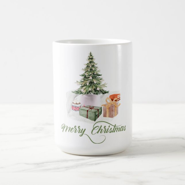 glad jul festlig söt modern träd rustik kaffemugg (Center)