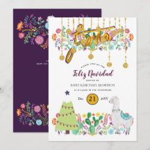 Glad jul Fiesta Inbjudan Folkliga Blommor Lama