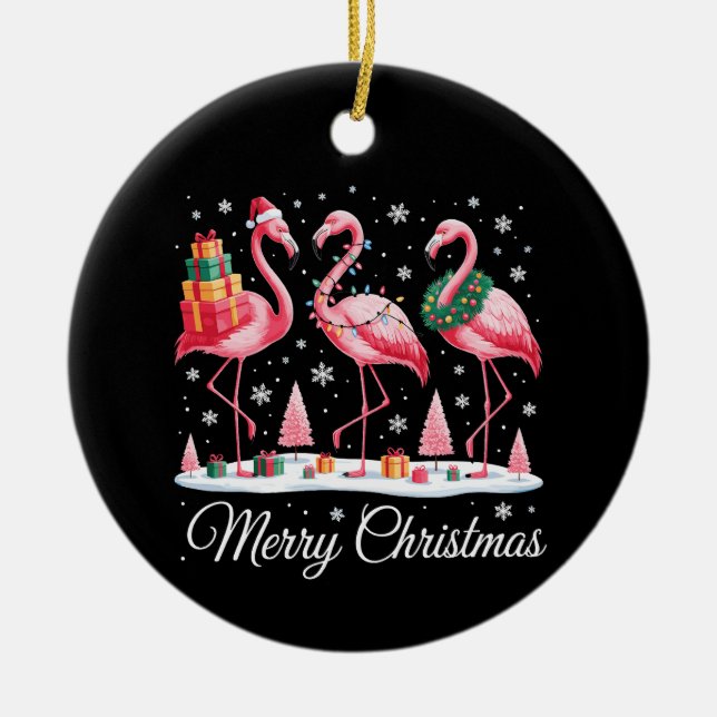 Glad Jul Flamingo Ljus Jul Tomte Hatt Julgransprydnad Keramik (Framsidan)