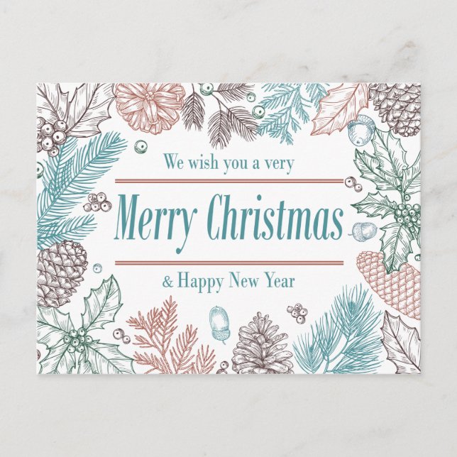 Glad jul floral | Foto julkort Helg Vykort (Framsida)