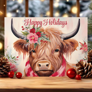 Glad jul floral höglands ko jul helgkort