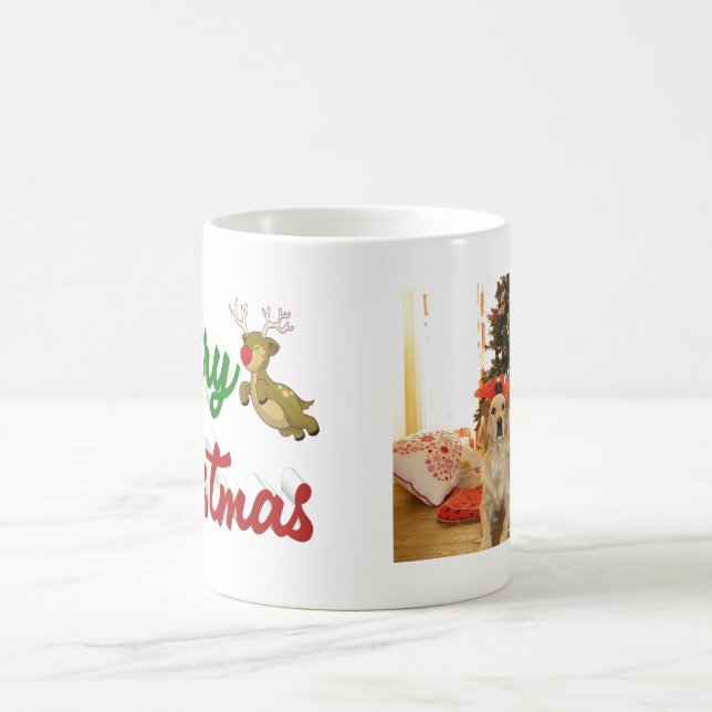 Glad jul flygande renar foto manus kaffemugg (Center)