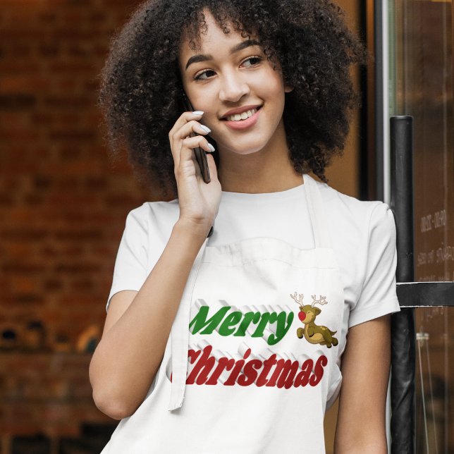 Glad jul flygande renar typografi långt förkläde (Skapare uppladdad)