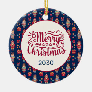 Glad jul folk tomte ren blå anpassad julgransprydnad keramik