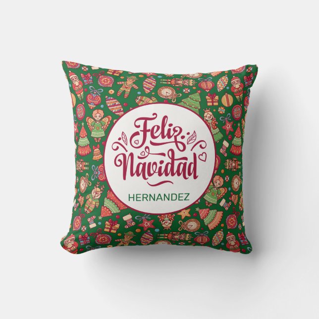Glad jul folkkonst grön personlig kudde (Framsida)