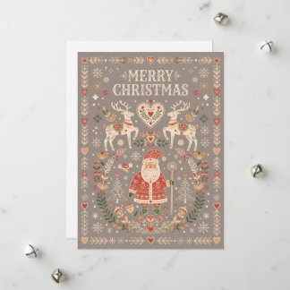 Glad jul folkkonstillustration med tomte julkort
