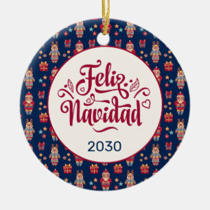 Glad jul Folklig Santa Ren Blå Anpassad Julgransprydnad Keramik