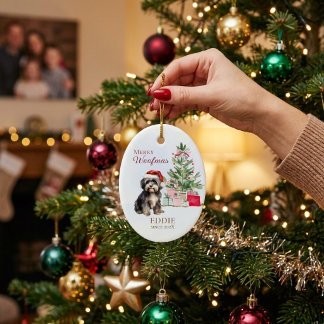 Glad Jul första julen husdjur valp hund familj Julgransprydnad Keramik