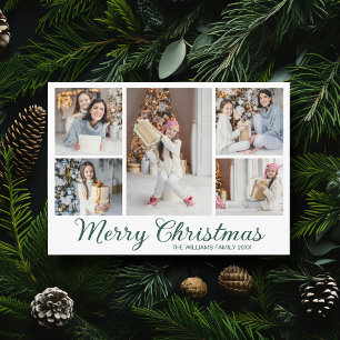 Glad jul Foto Collage Elegant Grön Skrift Julkort