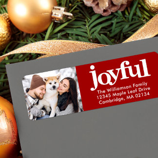 Glad jul foto fet typografi modern röd jul returadress etikett