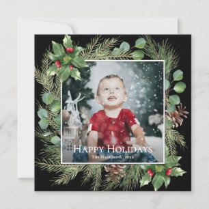 Glad Jul Foto Grönska Fyrkant Julkort