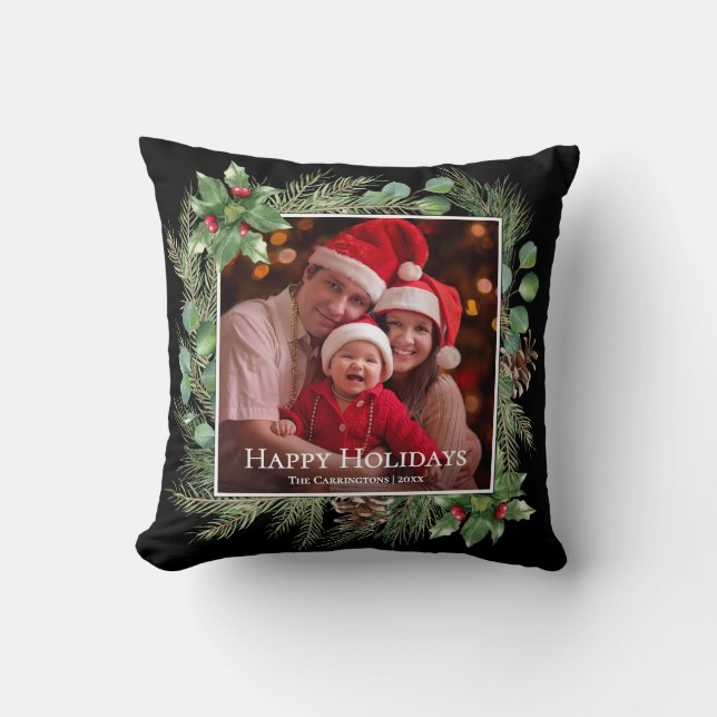 Glad Jul Foto Grönska Fyrkant Kudde (Framsida)