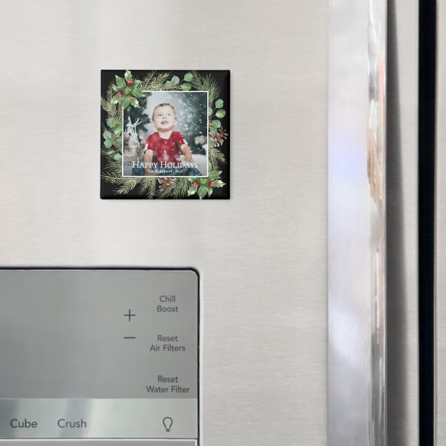 Glad Jul Foto Grönska Fyrkant Magnet (In Situ (Fridge))